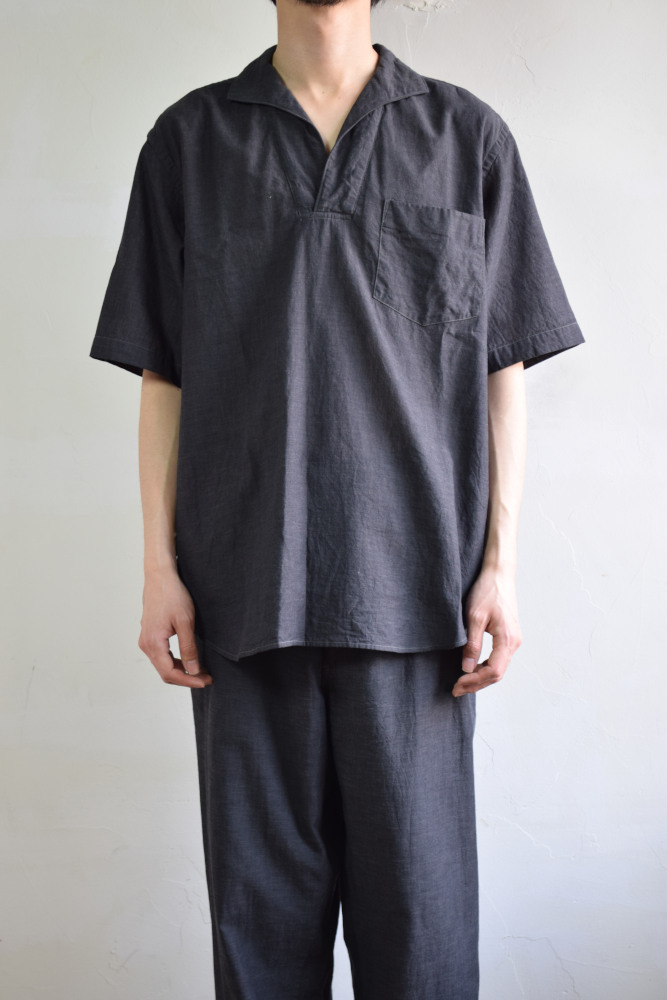 廃盤　COMOLI ベタシャン半袖スキッパーシャツ　ネイビー　サイズ2