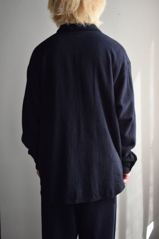 COMOLI (コモリ) 縮絨ウール ハーフジップシャツ [NAVY]