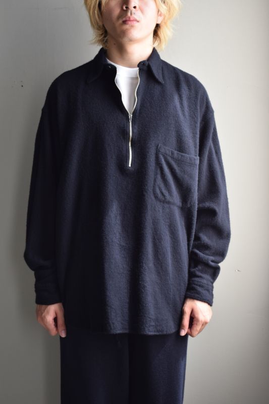 COMOLI / 縮絨ウールハーフジップシャツsize1袖丈長袖