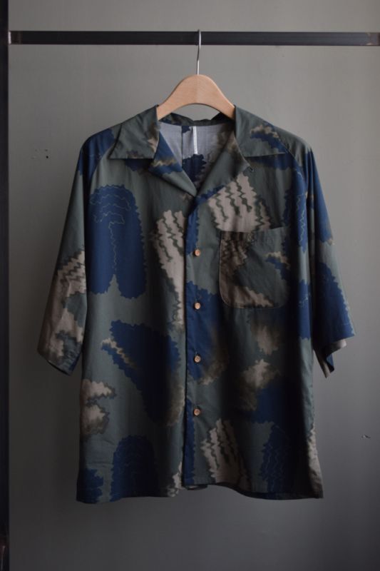 m's braque (エムズ ブラック) Raglan Sleeve ALOHA SHIRT [Green 